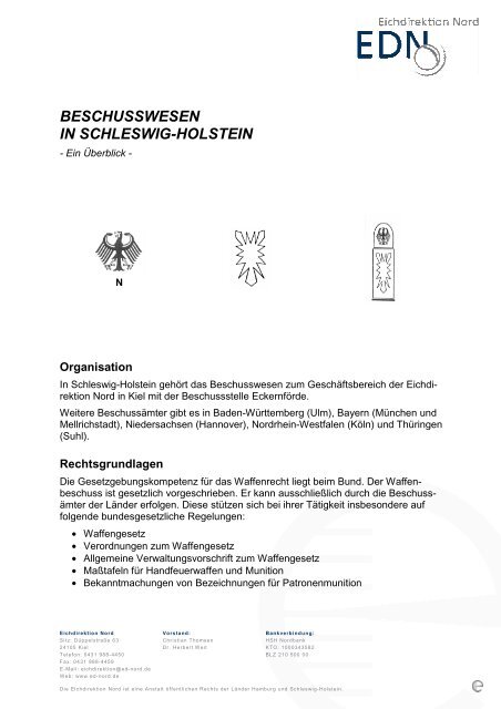 BESCHUSSWESEN IN SCHLESWIG-HOLSTEIN - Eichdirektion Nord