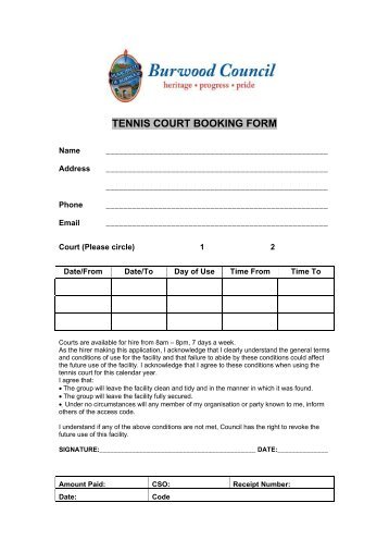 TENNIS COURT BOOKING FORM - Burwood Council