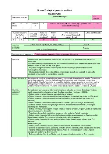 16. Statistica ecologica