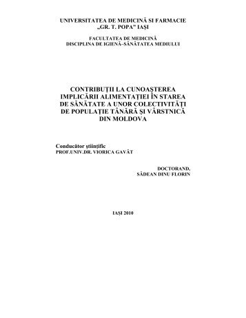 contribuţii la cunoaşterea implicării alimentaţiei în ... - Gr.T. Popa