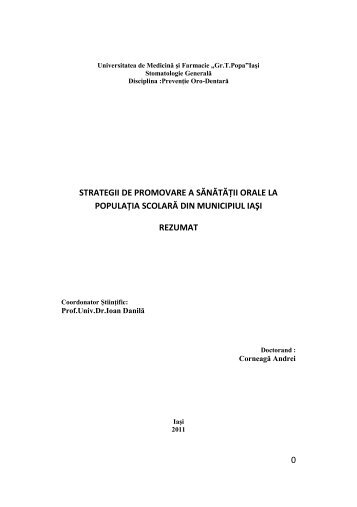 strategii de promovare a sănătăţii orale la populaţia - Gr.T. Popa