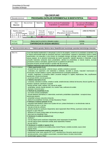 Procesarea datelor experimentale si biostatistica - Facultatea de ...