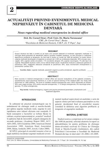 Revista Romana de STOMATOLOGIE - 2010 - Nr.1 bun ... - medica.ro