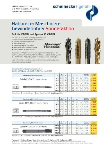 Hahnreiter Maschinen- Gewindebohrer ... - Scheinecker GmbH Wels