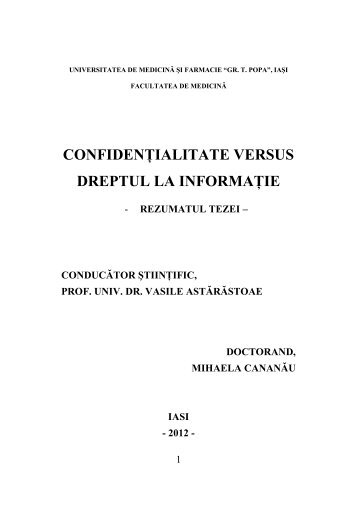 confidenţialitate versus dreptul la informaţie - Gr.T. Popa