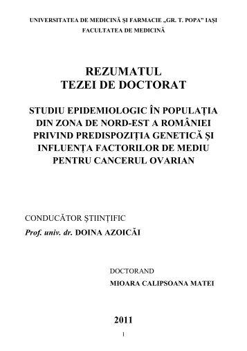 rezumatul tezei de doctorat studiu epidemiologic în ... - Gr.T. Popa