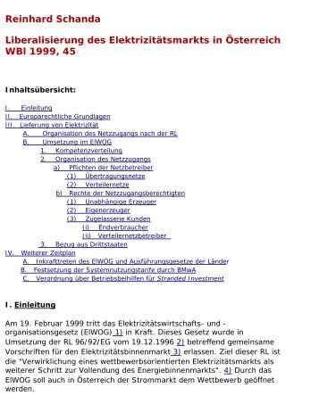 Reinhard Schanda Liberalisierung des Elektrizitätsmarkts in ...