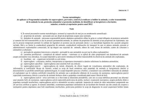 1 Forma finală în data de 13.04.2012 Anexa nr. 1 Norme ... - ansvsa