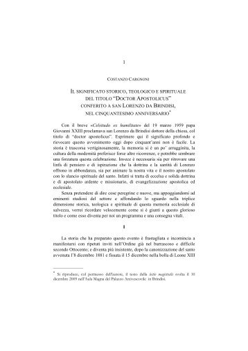 Costanzo Cargnoni OFM Cap, Significato storico, teologico e