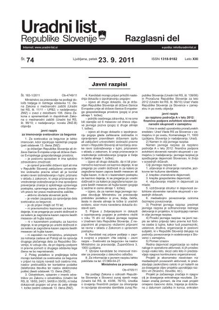 Uradni list RS - 74/2011, Razglasni del