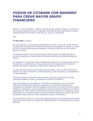 fusion de citibank con banamex para crear mayor ... - Yumka.com