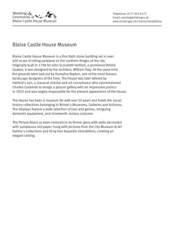 Hiring the Picture Room at Blaise Castle - Bristol City Council