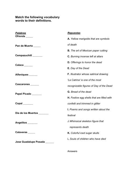 Match the following vocabulary words to their definitions.