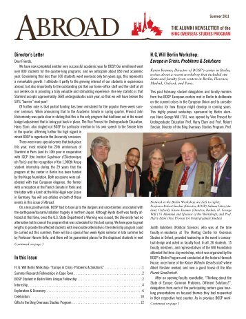 THE ALUMNI NEWSLETTER of the H. G. Will Berlin Workshop ...