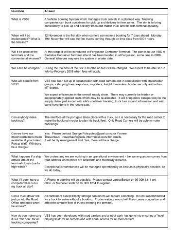 Question Answer What is VBS? A Vehicle ... - Ports of Auckland