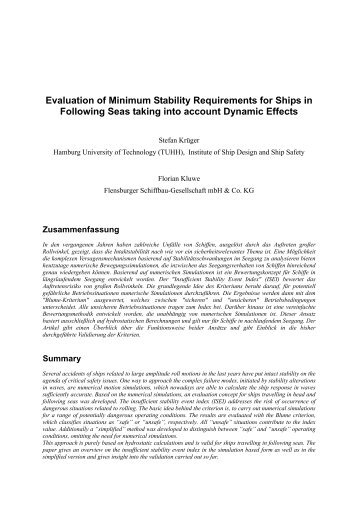 Evaluation of Minimum Stability Requirements for Ships in Following ...