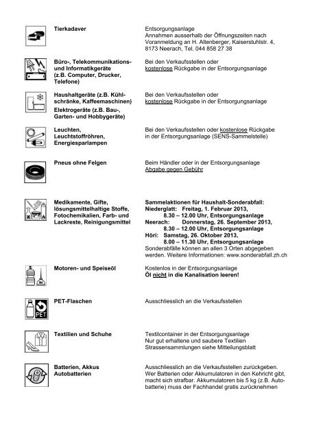 Abfallkalender 2013 - Neerach