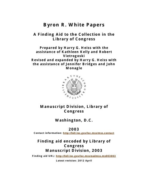 Byron R. White Papers - American Memory - Library of Congress