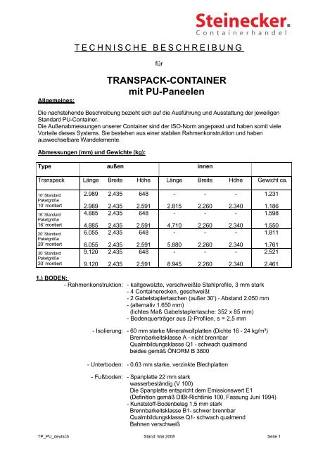 TRANSPACK-CONTAINER mit PU-Paneelen - Steinecker ...
