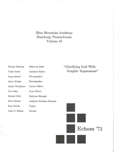 Blue Mountian Academy Yearbook 1971 Blue Mountain Academy