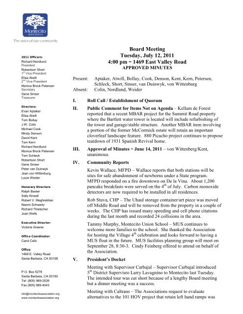 July 12, 2011 Board Minutes - Montecito Association
