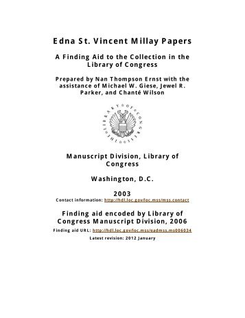 Edna St. Vincent Millay Papers - American Memory - Library of ...