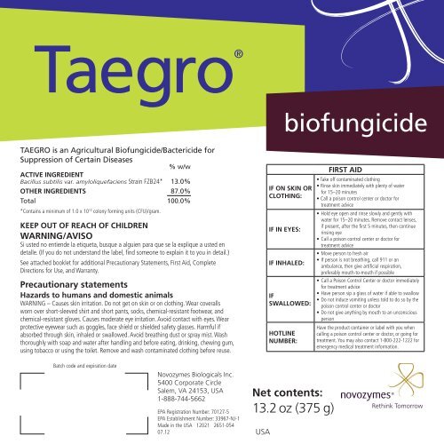 Taegro label - Novozymes