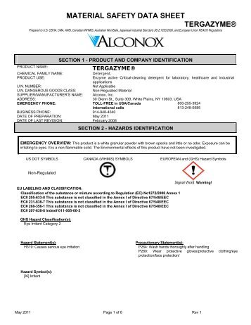 MATERIAL SAFETY DATA SHEET TERGAZYME® - Alconox, Inc.