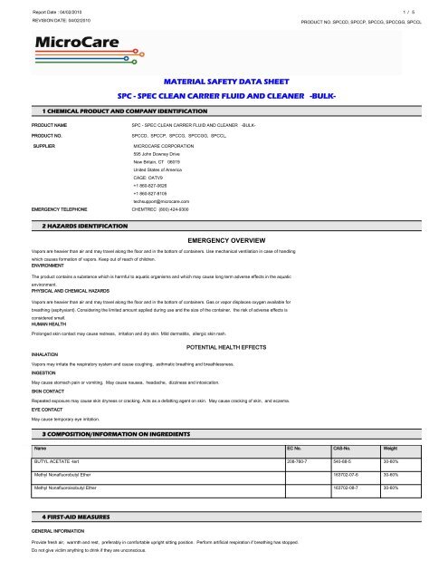 MATERIAL SAFETY DATA SHEET SPC - SPEC CLEAN CARRER ...