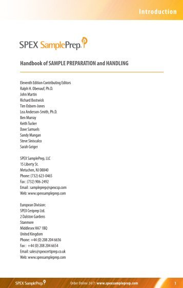 Handbook of SAMPLE PREPARATION and HANDLING - SPEX ...
