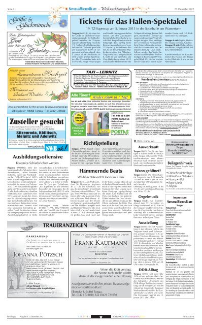 Ausgabe vom 23. 12. 2012 - beim SonntagsWochenBlatt