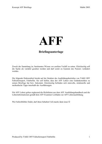 AFF Briefingsunterlage - Take Off Fallschirmsport Fehrbellin