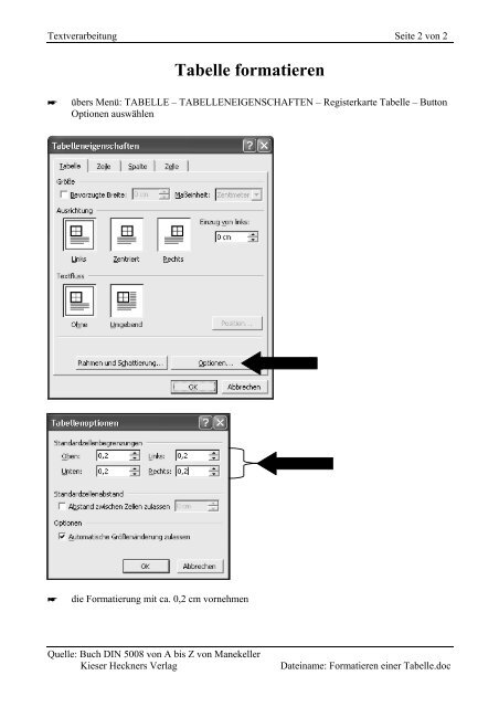Formatieren einer Tabelle lt. DIN 5008