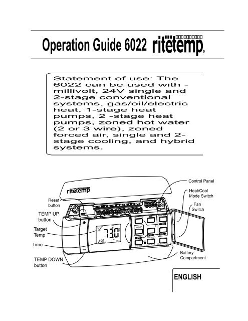 Ritetemp Universal Thermostat Programmable Model 6022