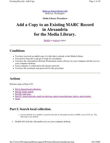 Add a Copy to an Existing MARC Record in Alexandria for the Media ...