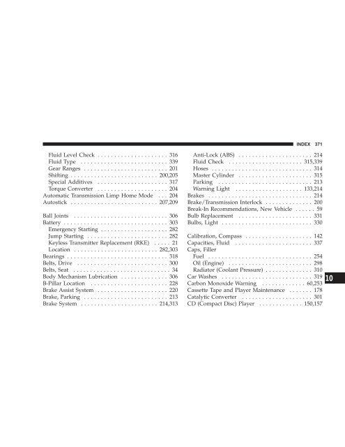 TABLE OF CONTENTS - Dodge