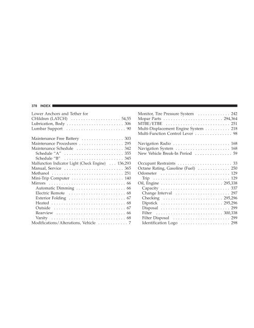 TABLE OF CONTENTS - Dodge