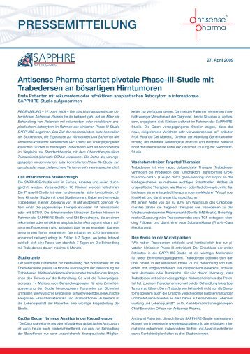 Antisense Pharma startet pivotale Phase-III-Studie mit Trabedersen an