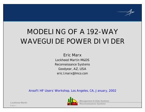 Presentation - Modeling of a 192-Way Waveguide Power Divider