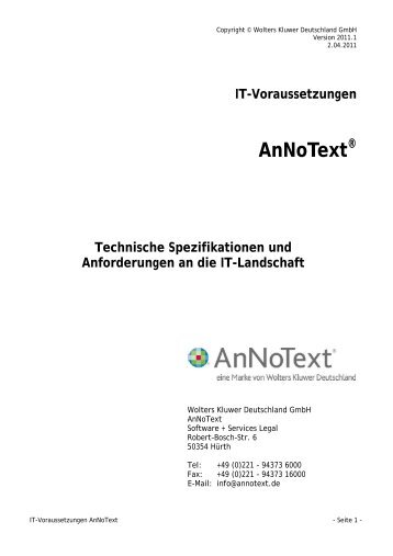 IT-Voraussetzungen AnNoText ® Technische Spezifikationen und