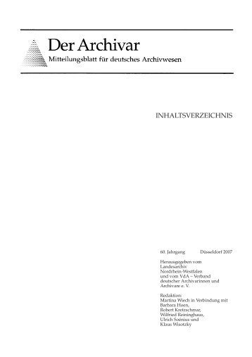 Jahresinhaltsverzeichnis 2007 - Archive in Nordrhein-Westfalen