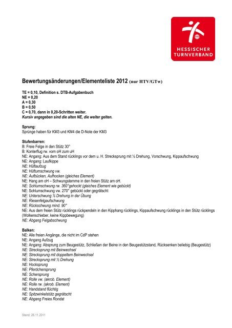 Bewertungsänderungen/Elementeliste 2012 - Hessischer ...