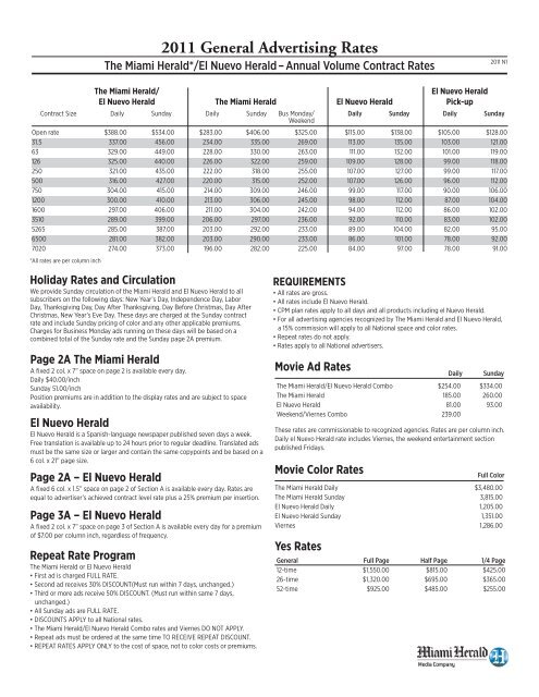 2011 General Advertising Rates - Miami Herald Advertising