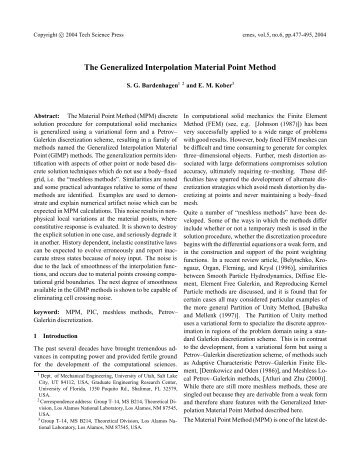 The Generalized Interpolation Material Point Method - Scientific ...