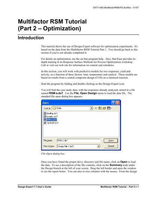 DX7 Tutorial - Multifactor RSM - Part 2 - Optimization - Statease.info