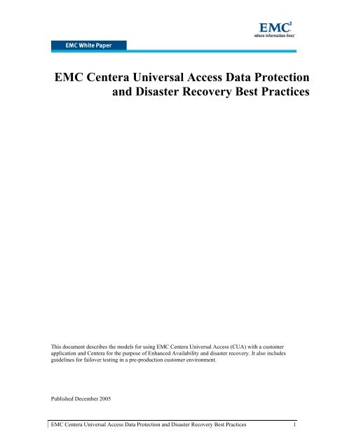 EMC Centera Universal Access Data Protection and Disaster