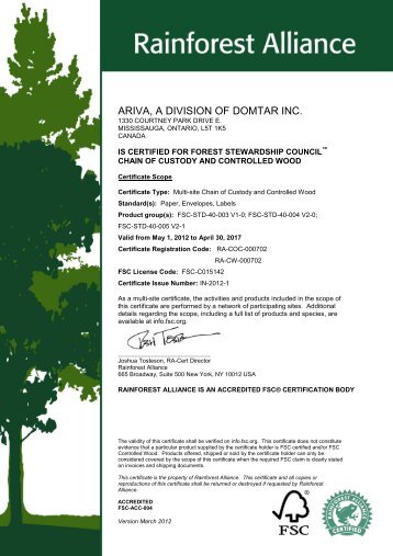 ARIVA, A DIVISION OF DOMTAR INC.