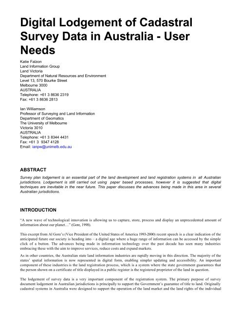 Digital Lodgement of Cadastral Survey Data in Australia - Centre for ...