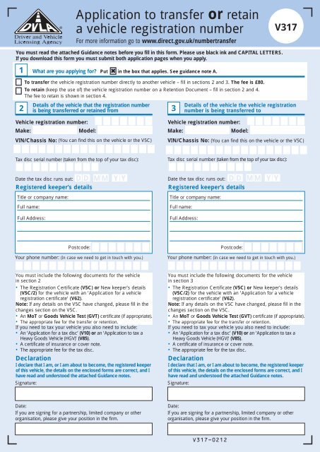 Application to transfer or retain a vehicle registration number - Gov.uk