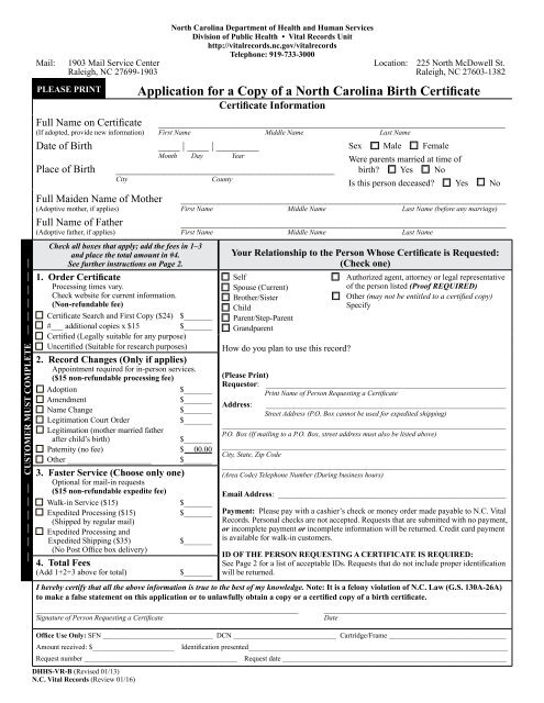 Application for a Copy of a North Carolina Birth Certificate - NC Vital ...